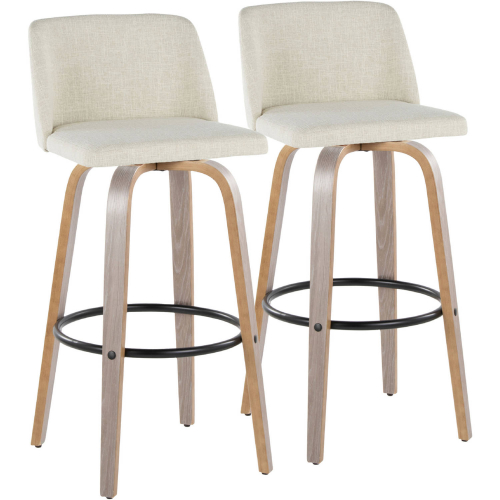 Toriano 30" Swivel Bar Stool in Light Grey Wood & Cream Fabric with Black Footrest (Set of 2)